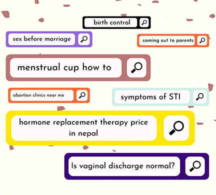 many search bars including various questions around sexual and reproducive health