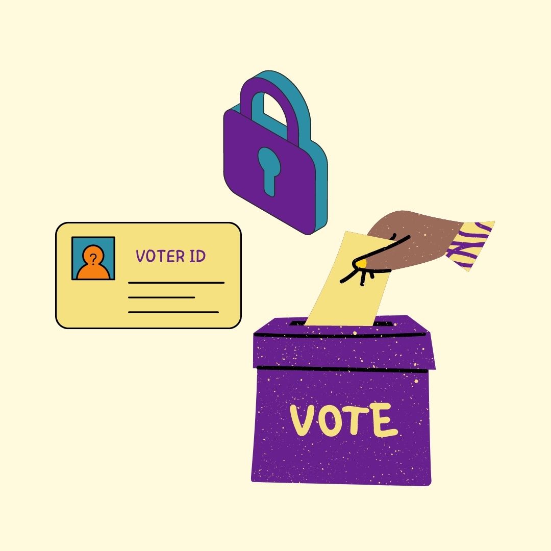 image with a vote box, voter ID card and a lock to show privacy 